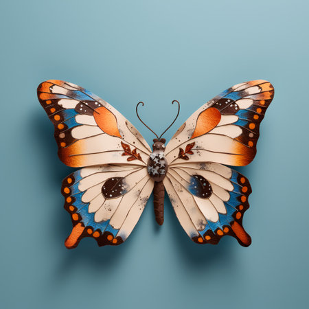 Butterfly isolated on blue background. 3d render illustration.の素材