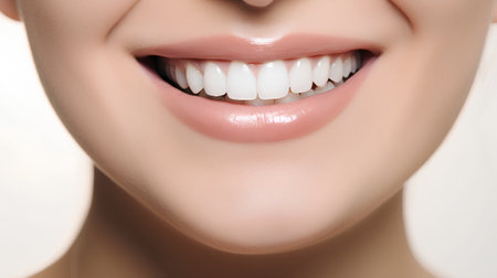 Beautiful woman smile with healthy teeth. Dental health care.の素材