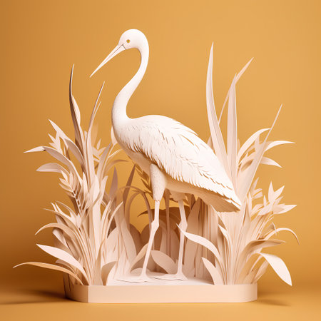 Cute white heron standing in the grass. 3d renderingの素材