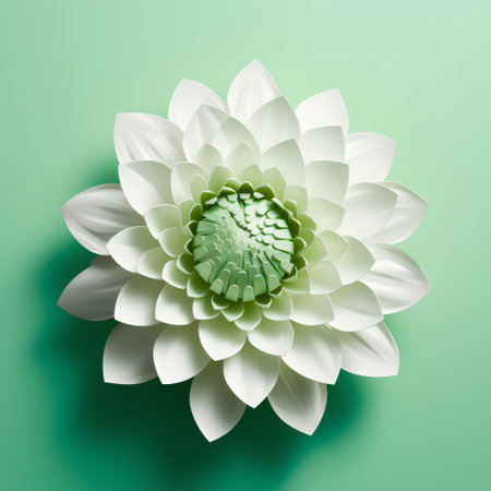 White dahlia flower on green background. 3d illustration.の素材
