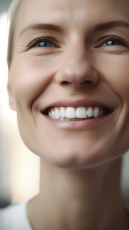 Portrait of smiling young woman with white teeth. Closeup.の素材
