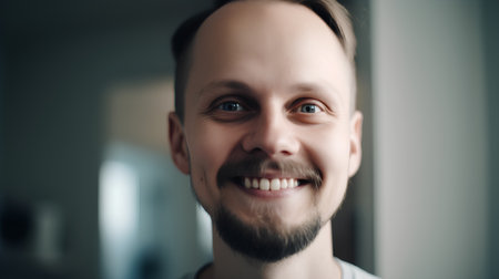 Portrait of a smiling young man with a beard and mustache.の素材