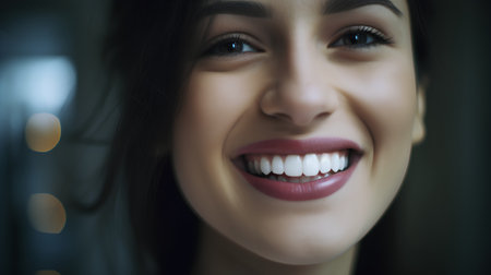 Closeup portrait of beautiful young woman with white teeth and smile.の素材