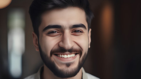 Portrait of a handsome young man smiling and looking at camera.の素材