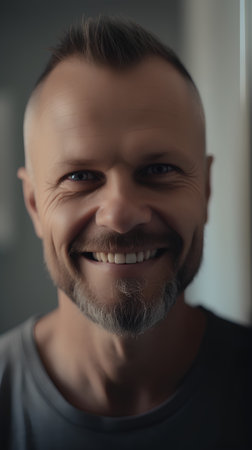 Portrait of a smiling man with a beard looking at the cameraの素材
