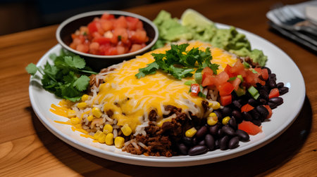 Mexican food: chili con carne with black beans and cheeseの素材