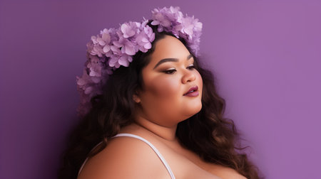 Portrait of a beautiful young woman with lilac flowers in her hairの素材
