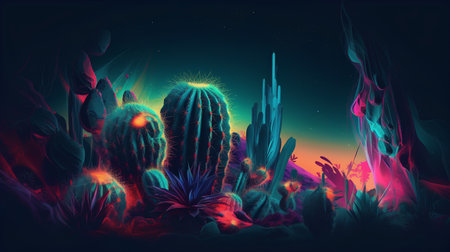 Cactuses and cacti in the desert. Vector illustration.の素材