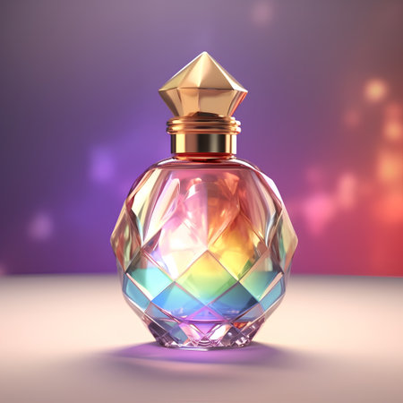 Perfume bottle on a purple background. 3D illustration.の素材