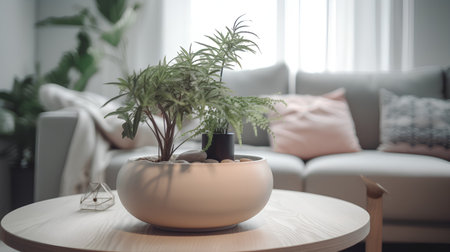 Vase with houseplant on table in living room, interior design conceptの素材