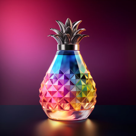 Pineapple in a colorful glass vase. 3d renderingの素材