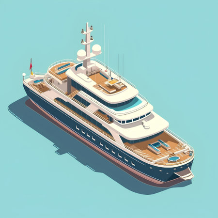 Yacht isometric 3d vector illustration on light blue background.の素材