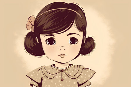 Cute little girl with big eyes. Vector illustration in vintage style.の素材