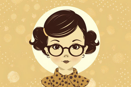 Retro fashion girl with glasses and bow tie. Vector illustration.の素材
