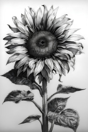 Hand drawn sunflower. Black and white. Monochrome.の素材