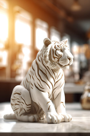 White tiger statue in coffee shop. Toned image. 3d renderingの素材
