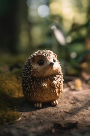Cute little hedgehog toy in the forest. Retro style.の素材