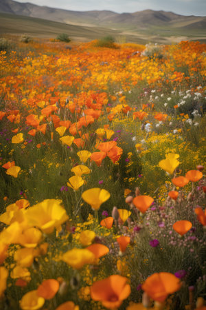 California Poppy Field in Spring, California, United States of Americaの素材