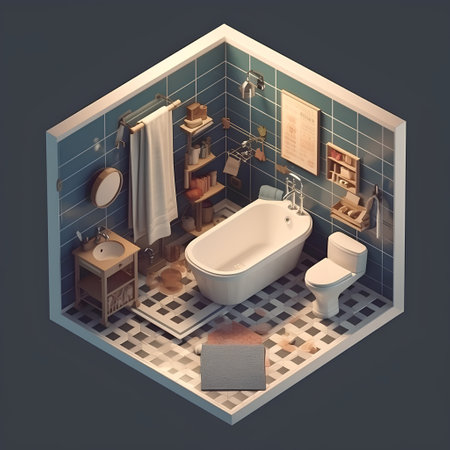 Bathroom interior isometric view, 3d render, illustrationの素材