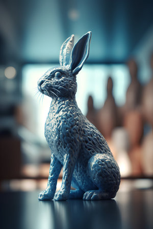 Rabbit statue in front of the easter eggs. 3d renderingの素材