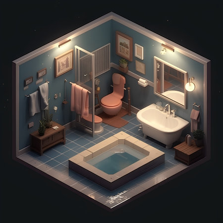 Bathroom interior isometric view with bathtub, toilet and bathtubの素材