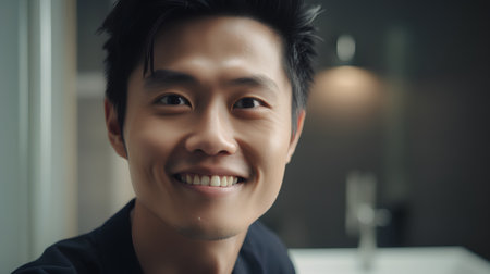 Portrait of a handsome asian man smiling and looking at cameraの素材