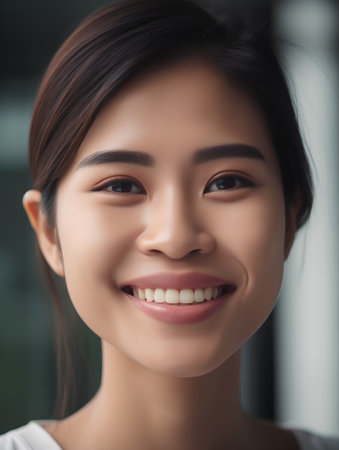 Portrait of beautiful smiling young asian woman with healthy teeth.の素材