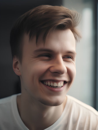 Portrait of a young smiling man. Close-up portrait of a handsome man.の素材