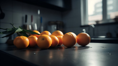 Oranges on the table in the kitchen. Selective focus.の素材
