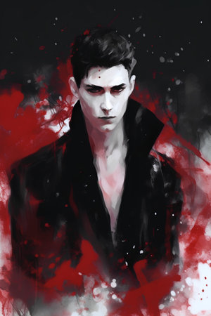 Portrait of a man with blood splatter on his face.の素材