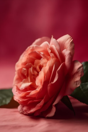 pink rose on a red background, soft focus, shallow DOFの素材