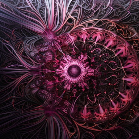 Abstract fractal mandala on a black background. Computer generated graphics.の素材