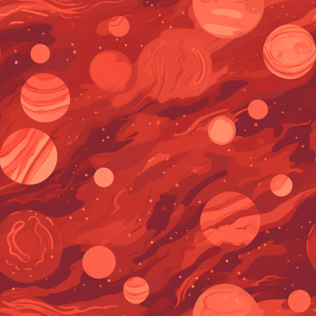 Seamless pattern with planets on red background. Vector illustration.の素材