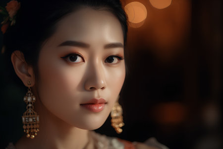 Portrait of beautiful Asian woman with evening make-up and jewelryの素材