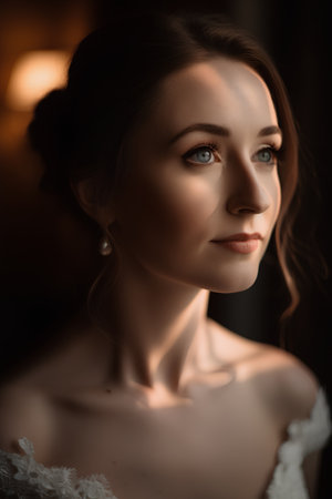 Portrait of a beautiful young woman in a white wedding dress.の素材