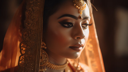Portrait of a beautiful indian bride with bright make-upの素材