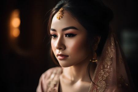 Portrait of a beautiful young asian woman in indian dressの素材
