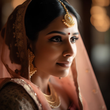 Portrait of a beautiful indian woman wearing traditional sari.の素材