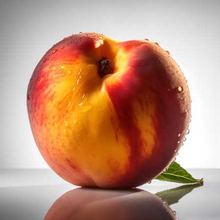 Peach with water drops on a white background. 3d renderingの素材