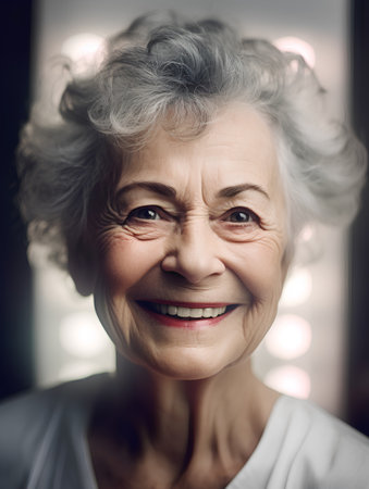 Portrait of a smiling senior woman looking at camera in the roomの素材
