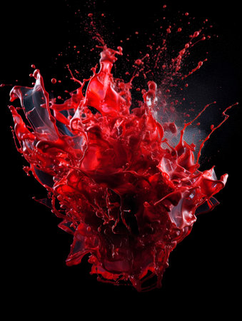 Splash of red paint isolated on black background. 3d renderingの素材