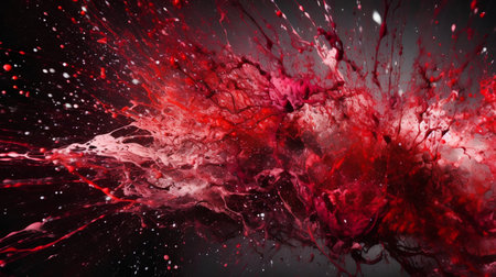 abstract red splash on black background. 3d rendering, 3d illustration.の素材