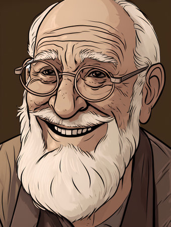 Portrait of a smiling old man with glasses. Vector illustration.の素材