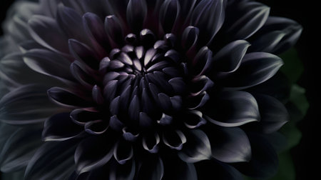 Close-up of dark dahlia flower on black background.の素材