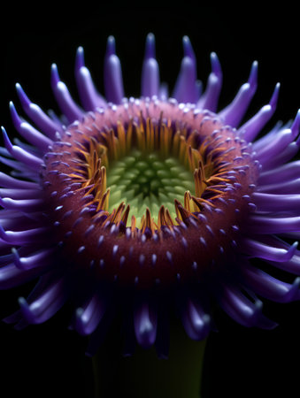 Purple flower on a black background. Shallow depth of field.の素材