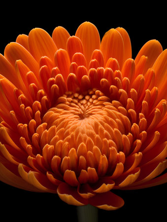 Orange chrysanthemum flower isolated on black background close upの素材