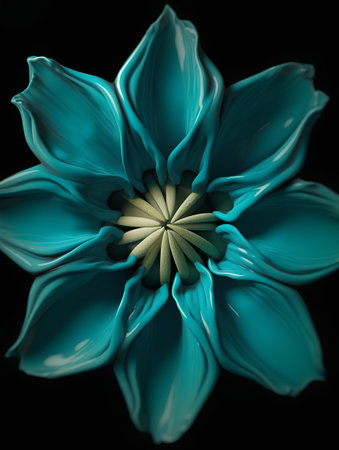 Blue flower on a black background. 3d rendering, 3d illustration.の素材