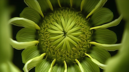 Close-up of a green flower in the middle of a dark backgroundの素材