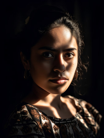Portrait of a beautiful young asian woman on a dark backgroundの素材
