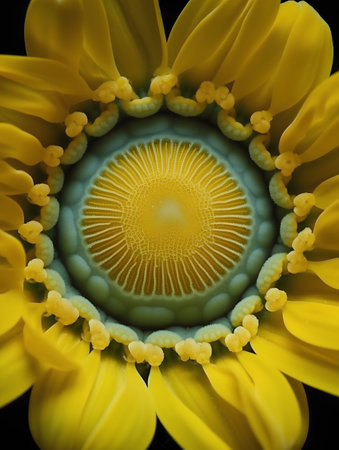Macro of a yellow gerbera daisy flower on black backgroundの素材